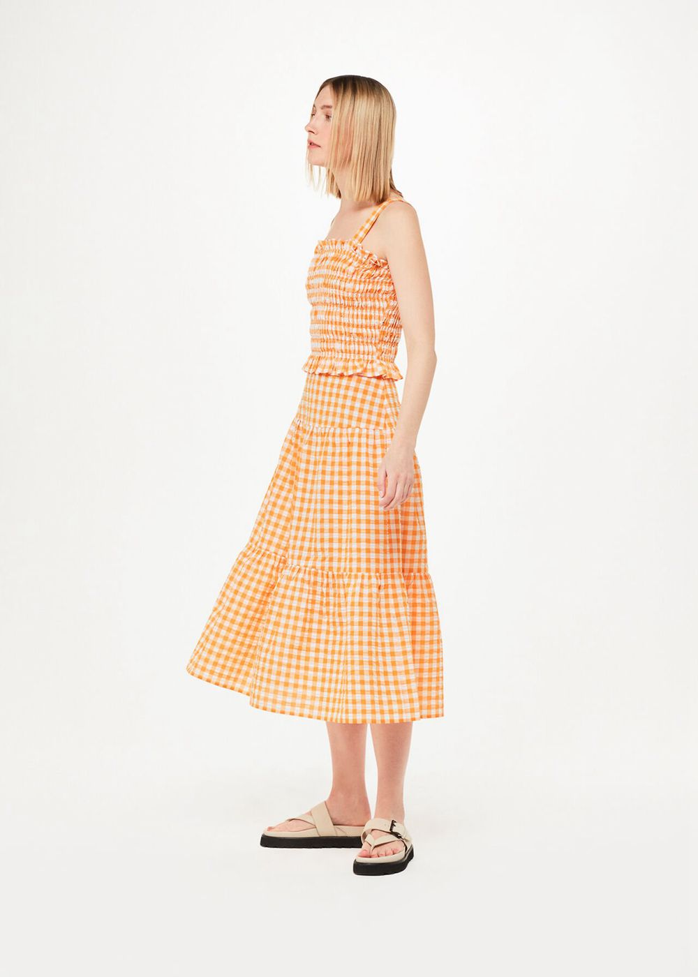 Whistles Lilly Tiered Gingham Skirts Orange / Multicolor | US-48216BOXI