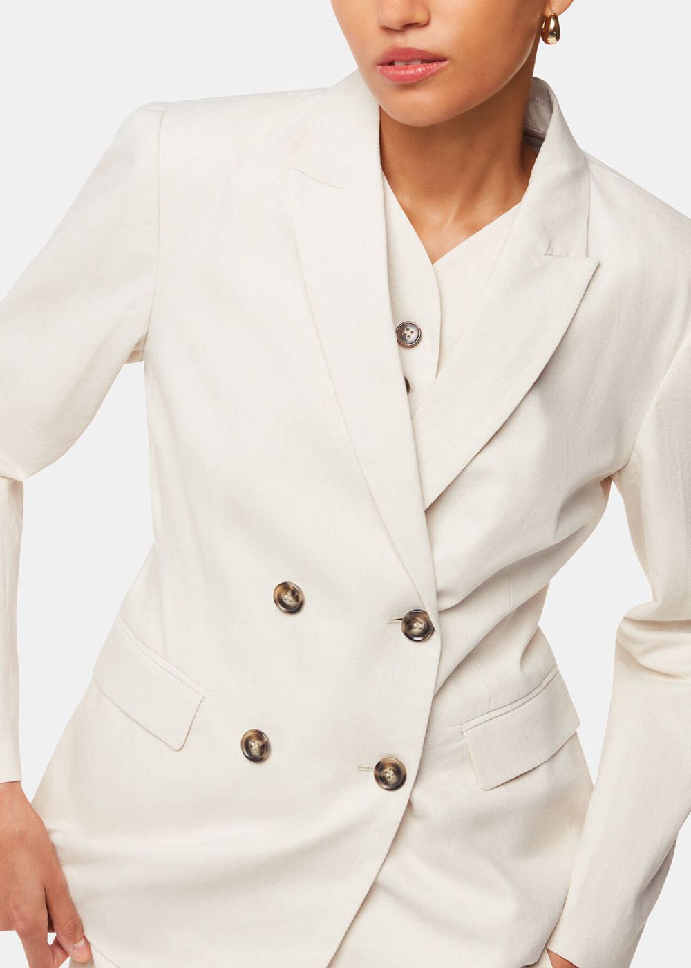 Whistles Lindsey Linen Blend Blazer Beige | US-53821UWZO