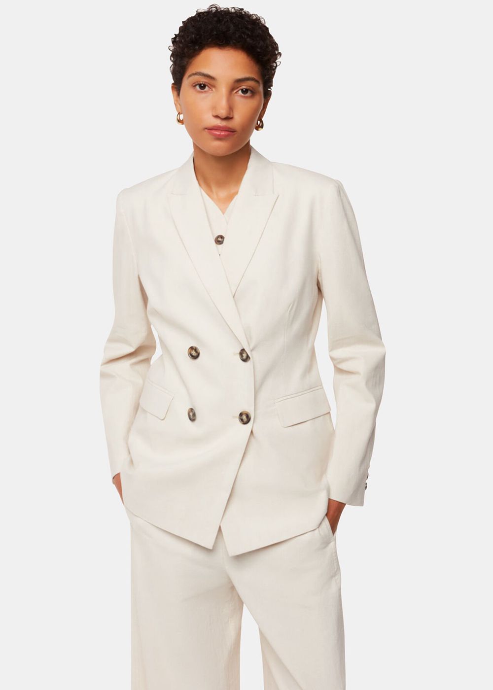 Whistles Lindsey Linen Blend Blazer Beige | US-53821UWZO