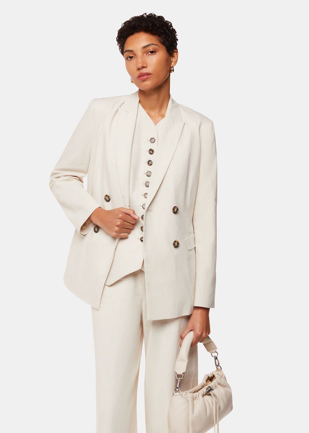 Whistles Lindsey Linen Blend Blazer Beige | US-53821UWZO