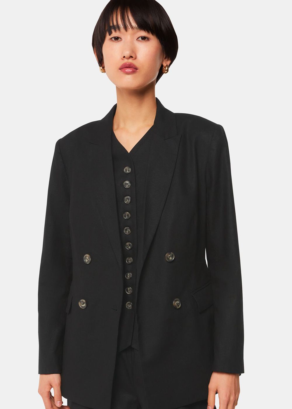 Whistles Lindsey Linen Blend Blazer Black | US-28347GMUV