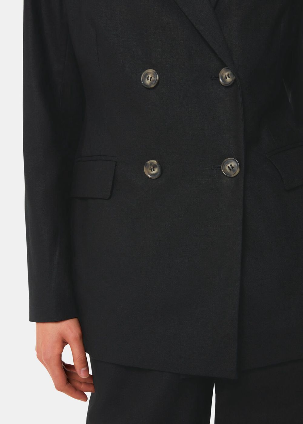 Whistles Lindsey Linen Blend Blazer Black | US-28347GMUV