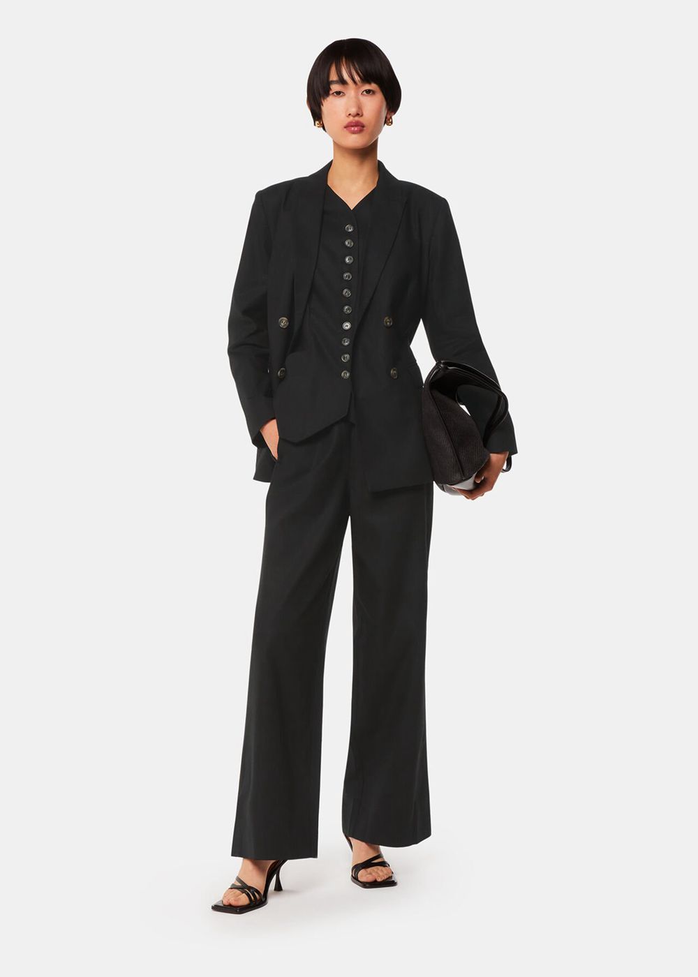 Whistles Lindsey Linen Blend Blazer Black | US-28347GMUV