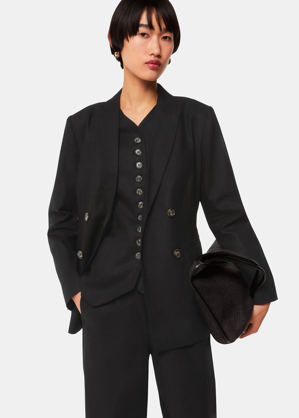 Whistles Lindsey Linen Blend Blazer Black | US-28347GMUV