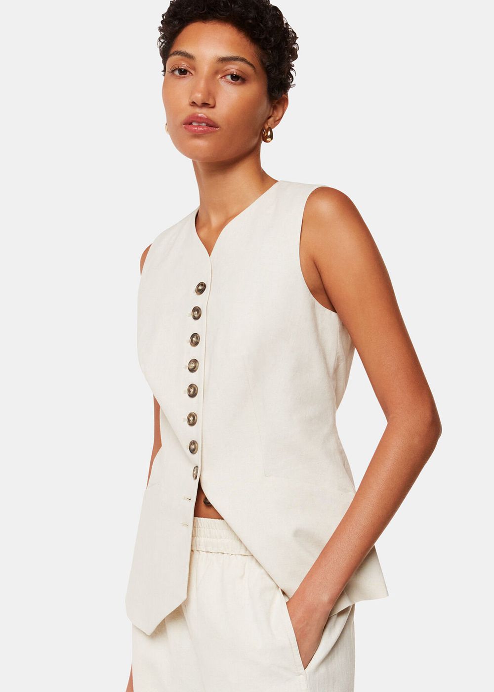 Whistles Lindsey Linen Blend Vest Beige | US-19672BXPC