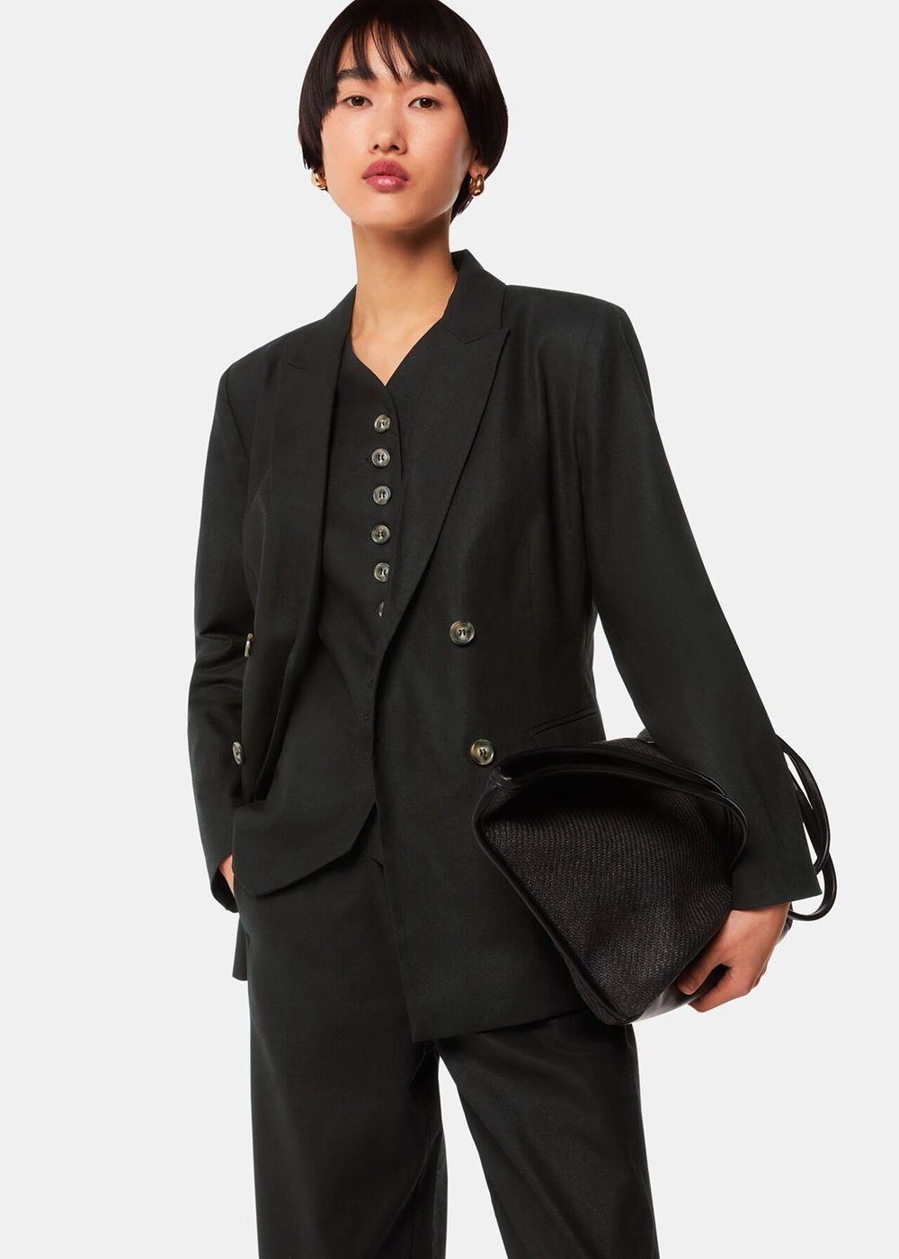 Whistles Lindsey Linen Blend Vest Black | US-49685PWCI