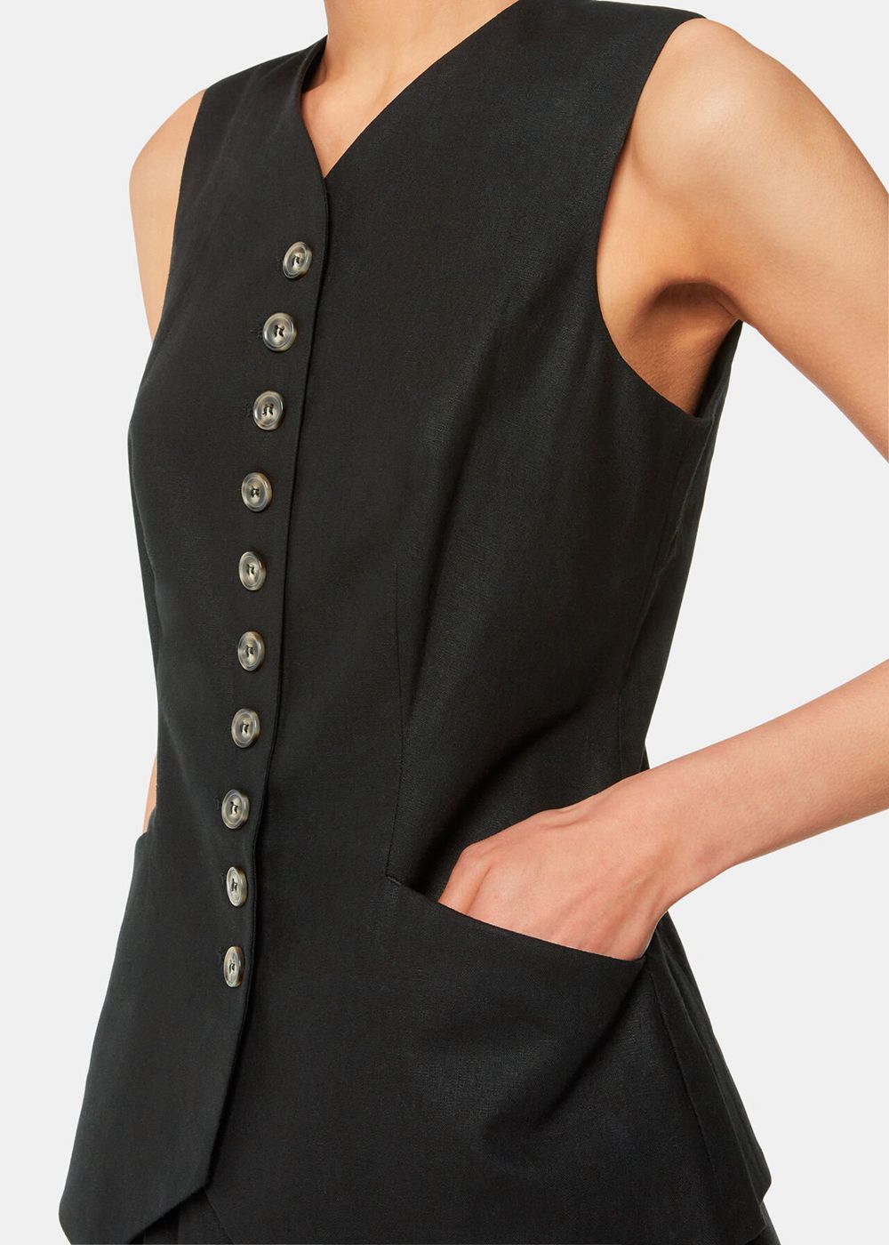 Whistles Lindsey Linen Blend Vest Black | US-49685PWCI