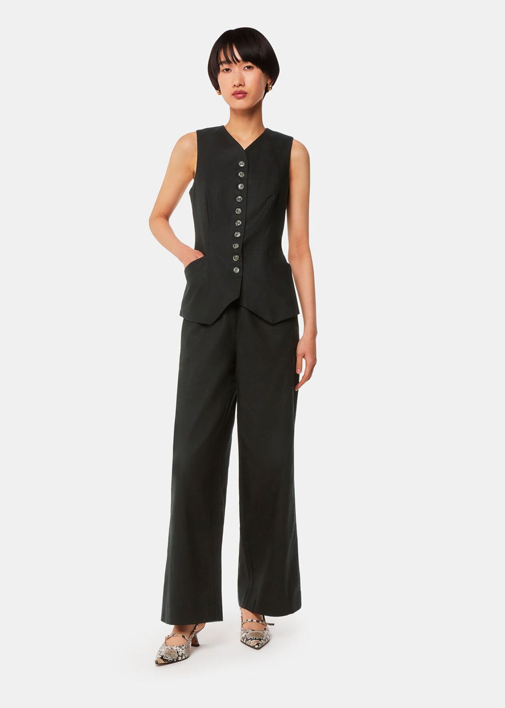 Whistles Lindsey Linen Blend Vest Black | US-49685PWCI