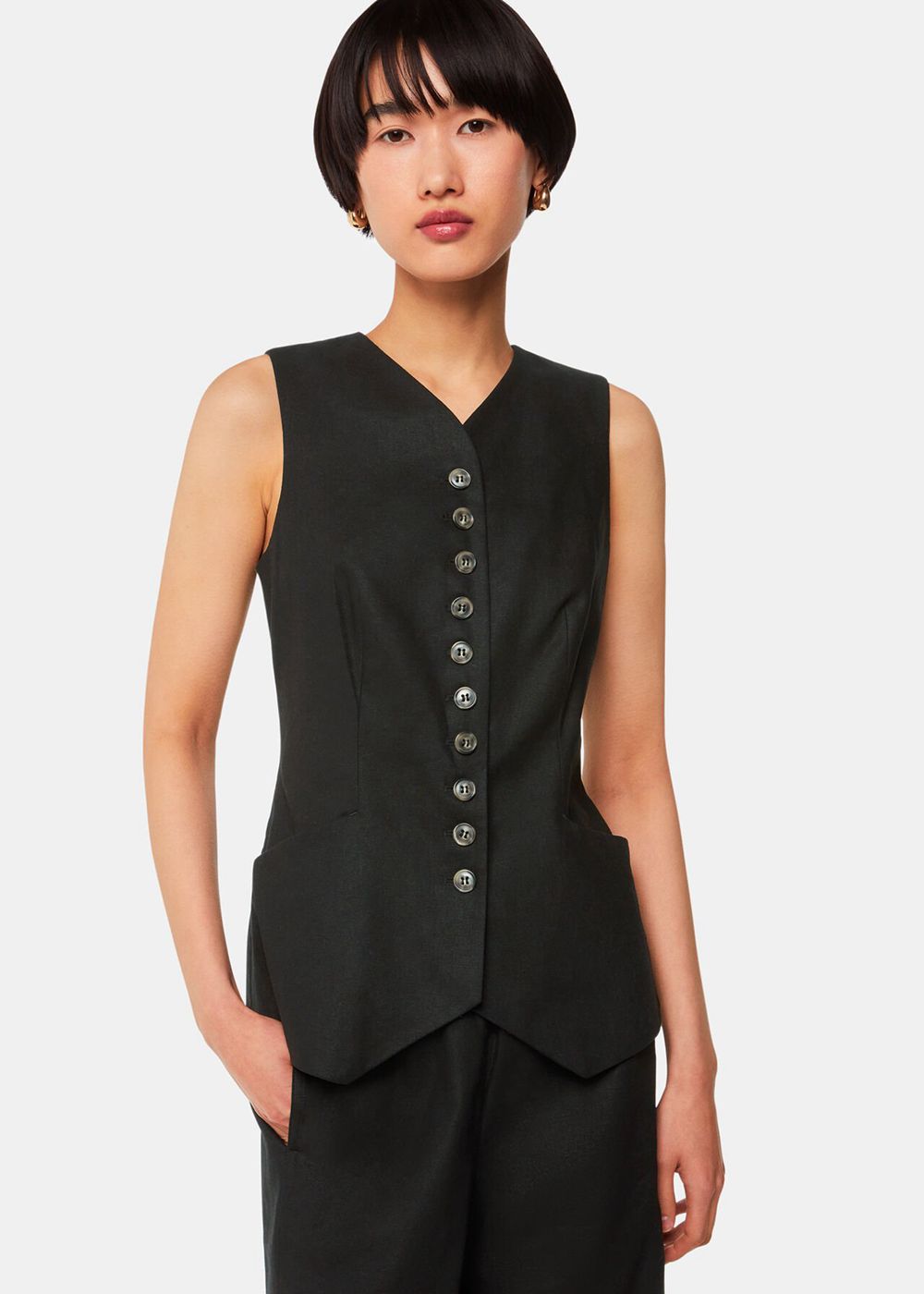 Whistles Lindsey Linen Blend Vest Black | US-49685PWCI