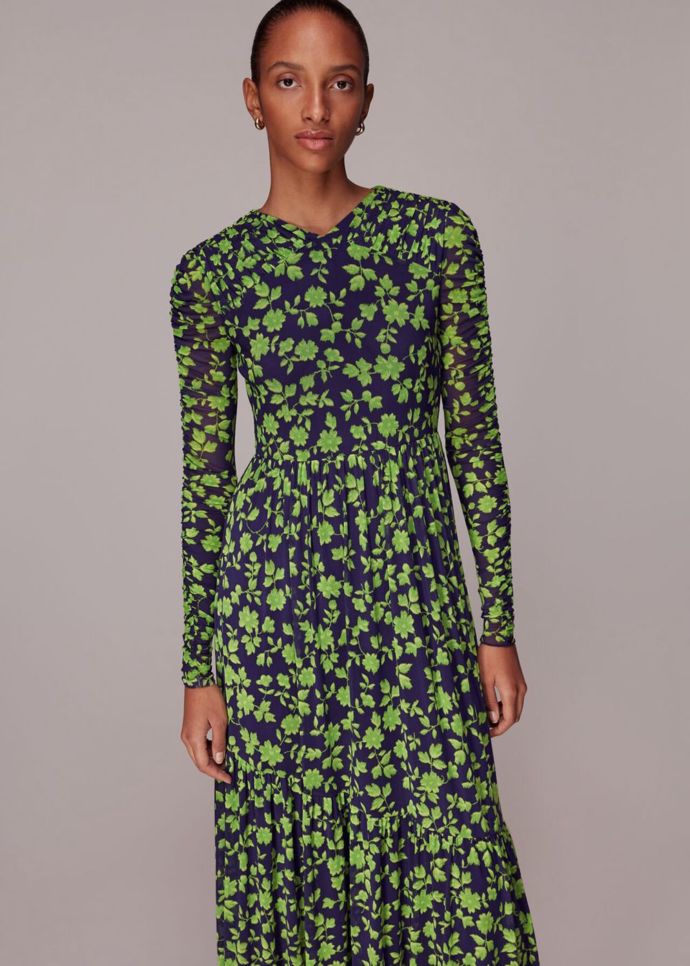 Whistles Linear Floral Mesh Dress Green / Multicolor | US-86032ZNUQ