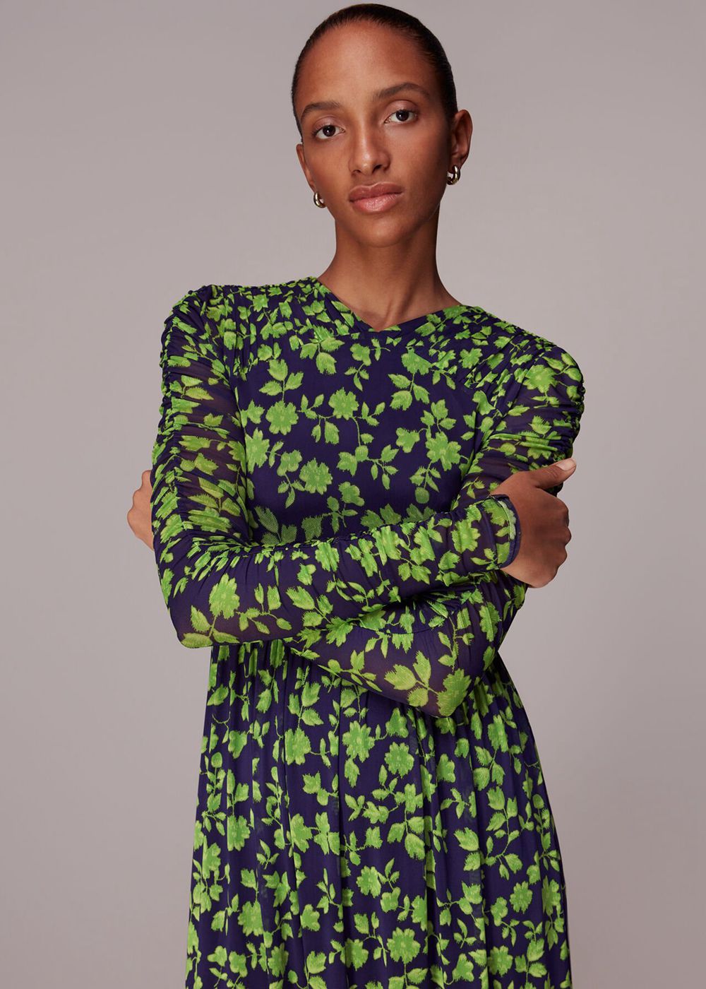 Whistles Linear Floral Mesh Dress Green / Multicolor | US-86032ZNUQ