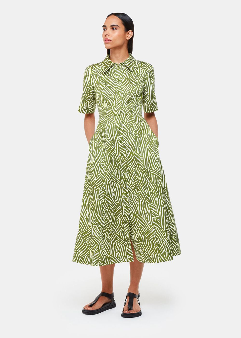 Whistles Linear Leaf Midi Dress Green / Multicolor | US-38257TVGH