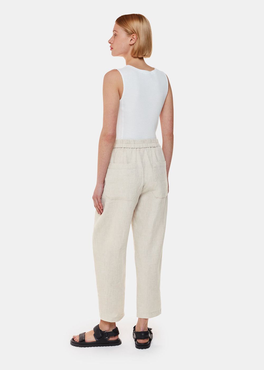 Whistles Linen Barrel Leg Pants Beige | US-57098MGLE