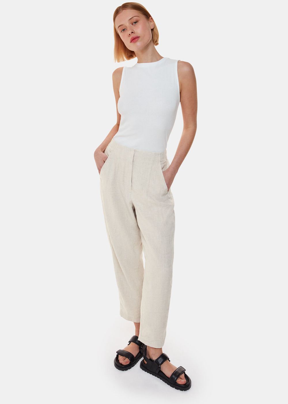 Whistles Linen Barrel Leg Pants Beige | US-57098MGLE