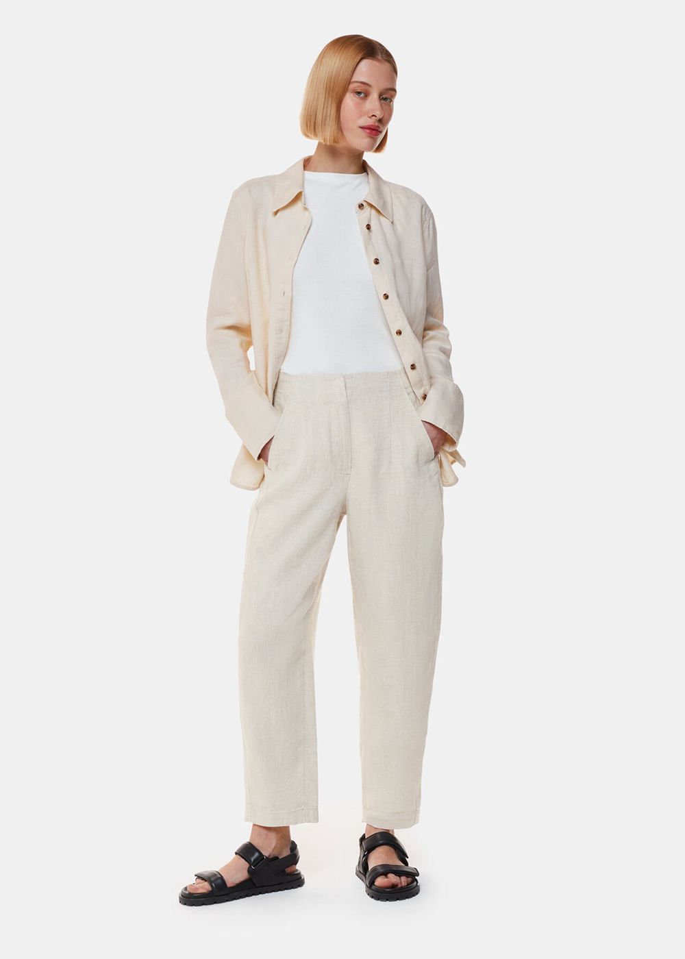 Whistles Linen Barrel Leg Pants Beige | US-57098MGLE