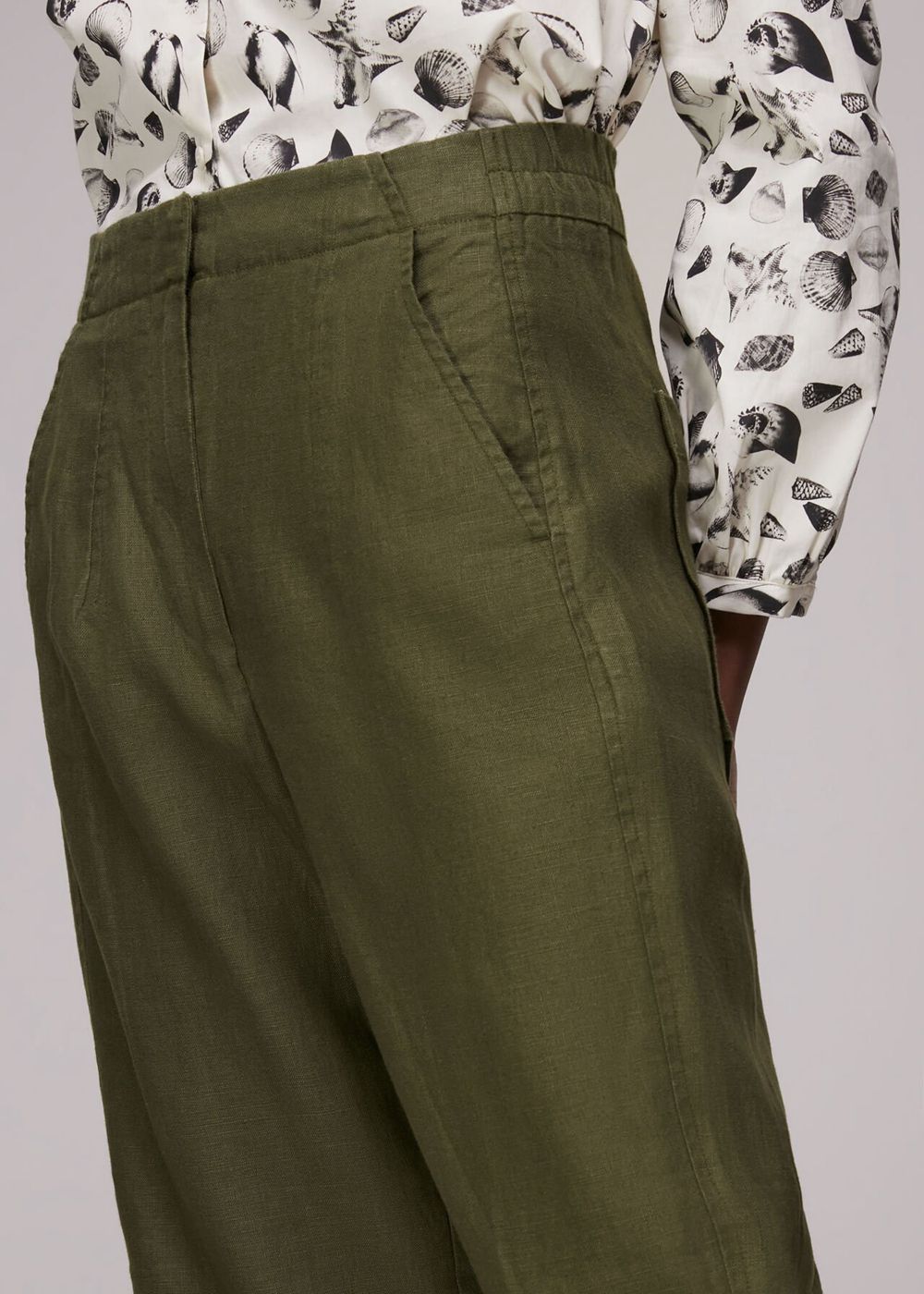 Whistles Linen Barrel Leg Pants Khaki | US-32415LCET