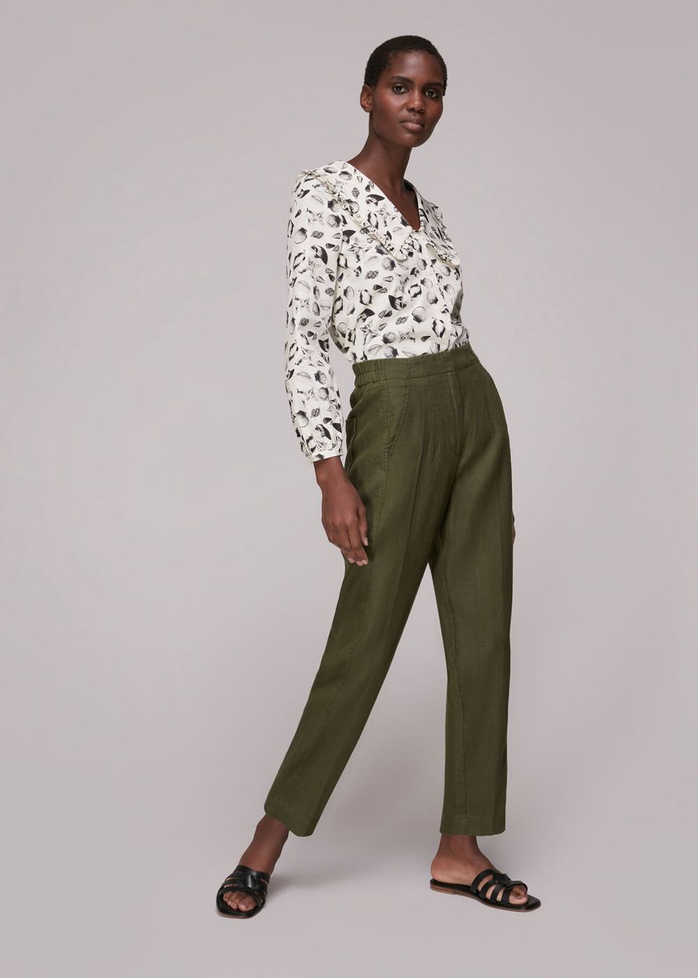 Whistles Linen Barrel Leg Pants Khaki | US-32415LCET