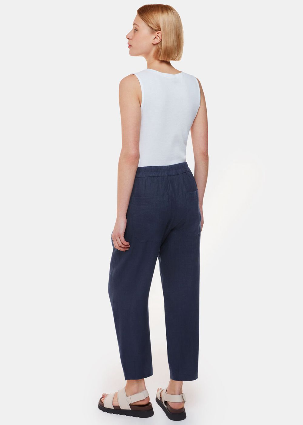 Whistles Linen Barrel Leg Pants Navy | US-09613LYDU