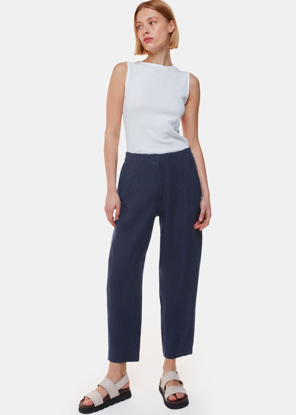 Whistles Linen Barrel Leg Pants Navy | US-09613LYDU