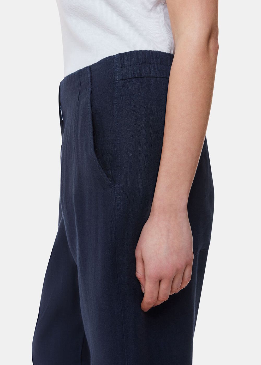 Whistles Linen Barrel Leg Pants Navy | US-09613LYDU