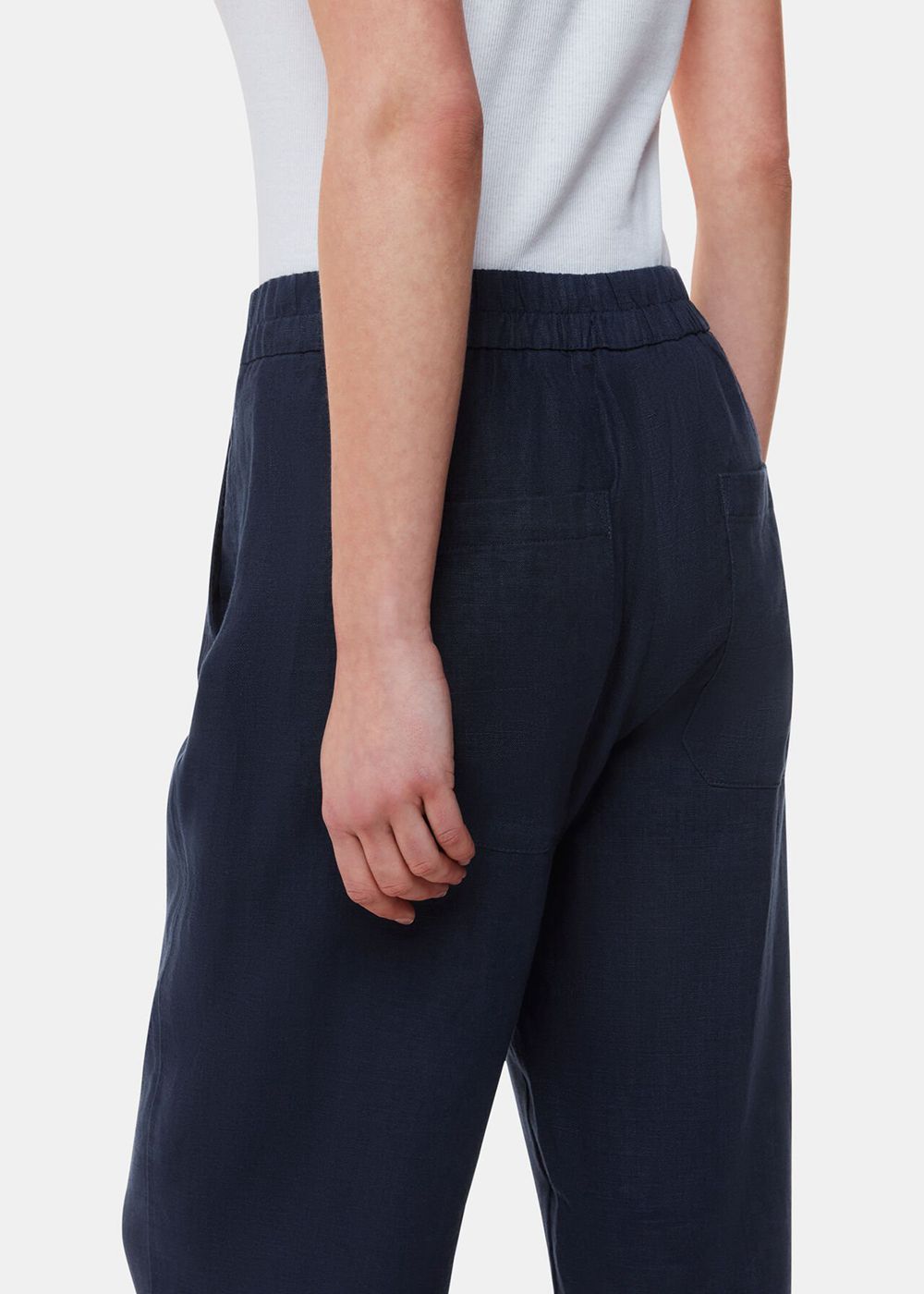 Whistles Linen Barrel Leg Pants Navy | US-09613LYDU