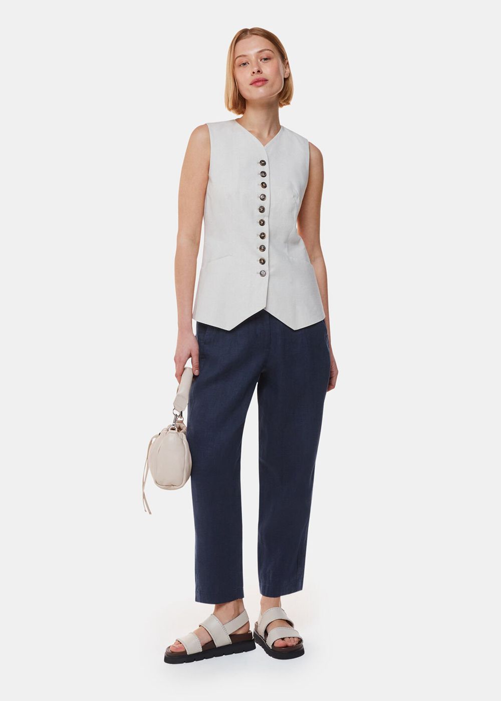 Whistles Linen Barrel Leg Pants Navy | US-09613LYDU