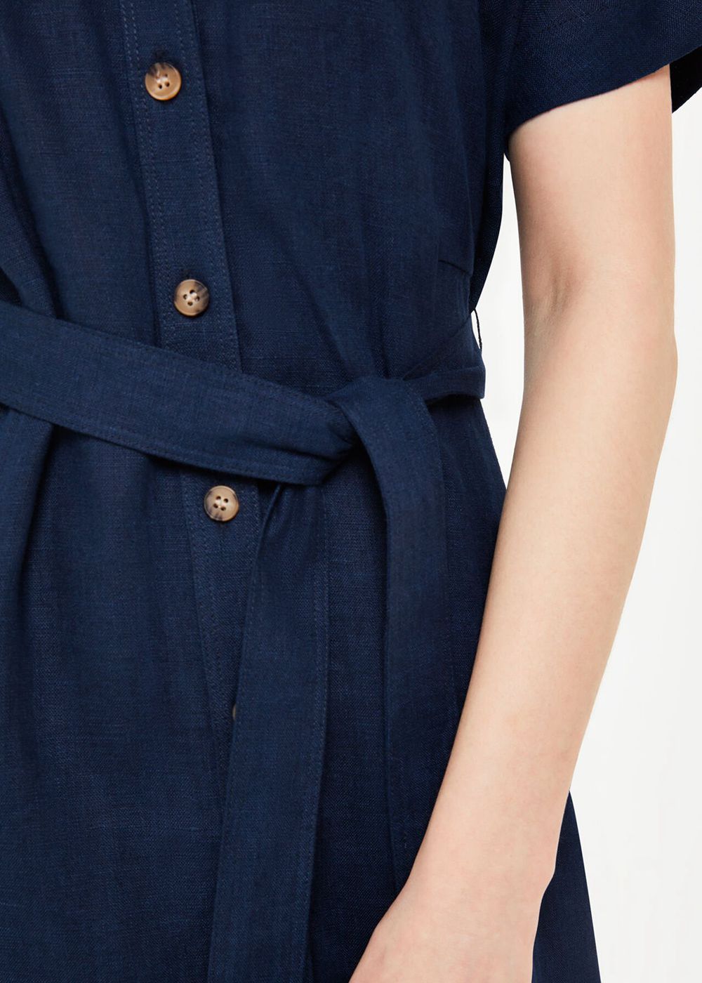 Whistles Linen Belted Midi Dress Navy | US-92107ZBAO