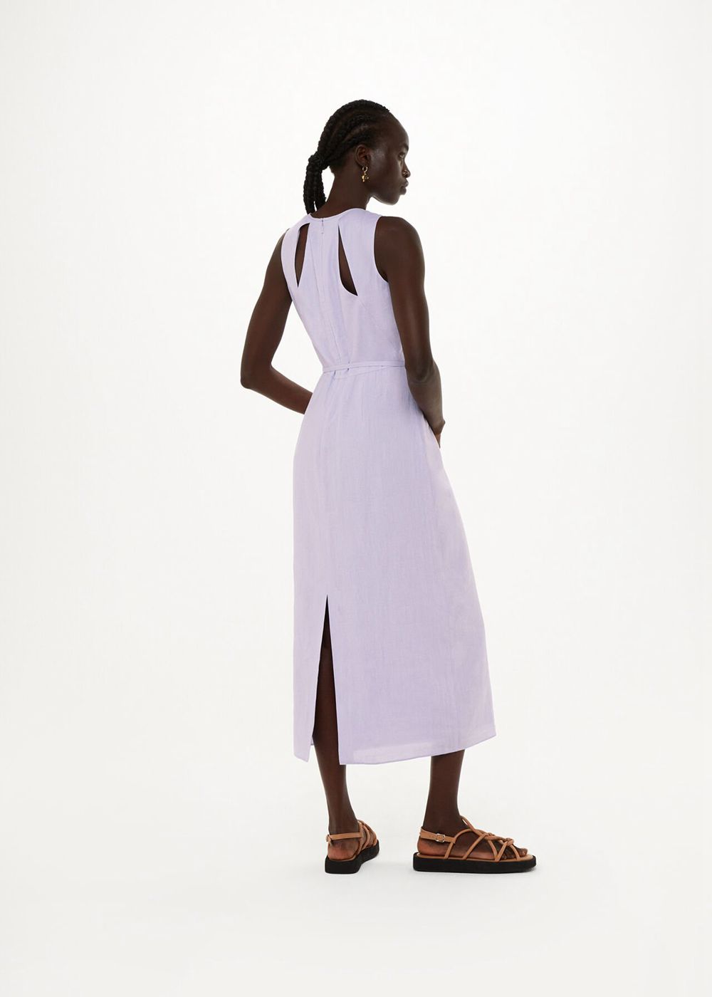 Whistles Linen Blend Cut Out Back Dress Purple | US-25183WGNV