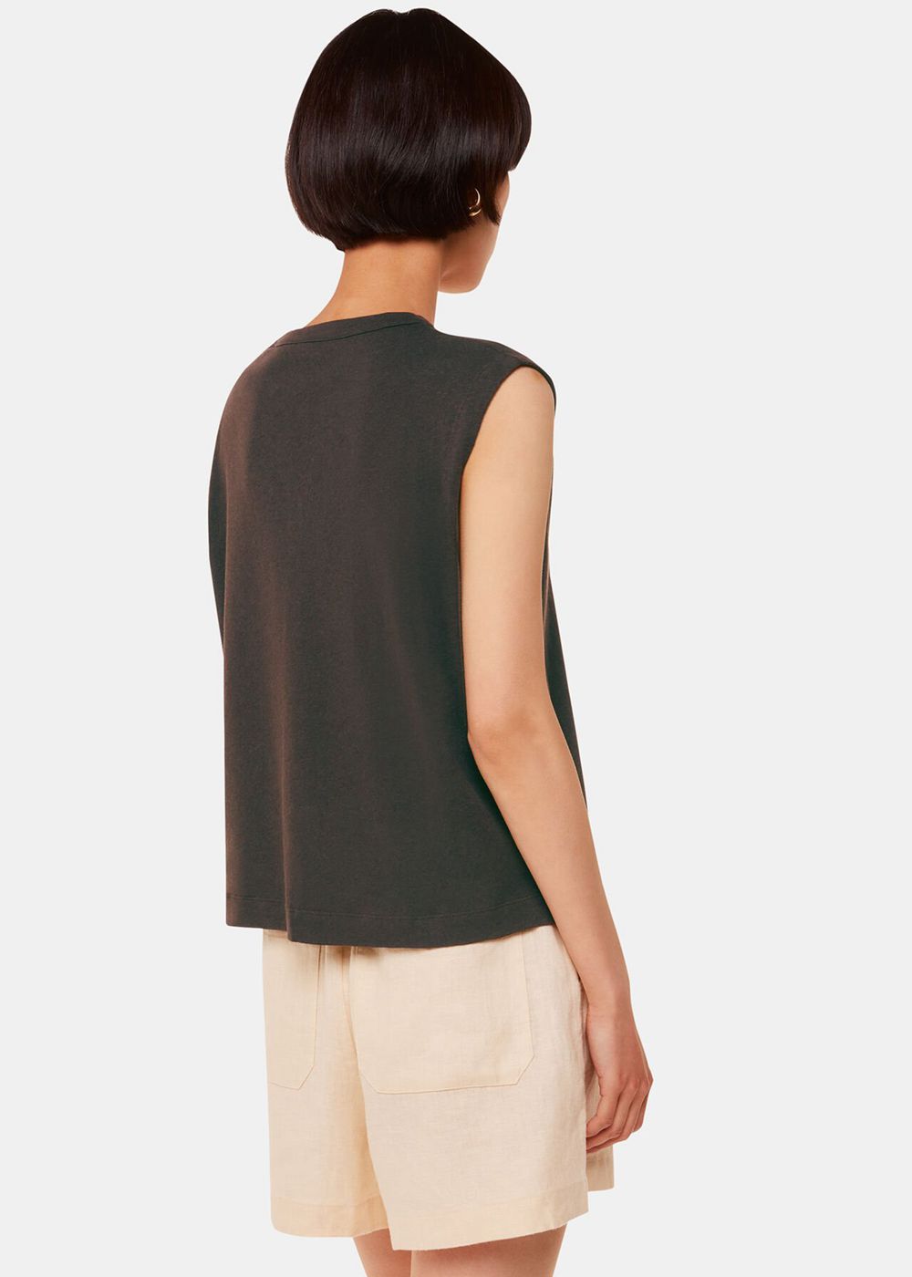 Whistles Linen Button Front Tank Top Chocolate | US-27456PHCJ