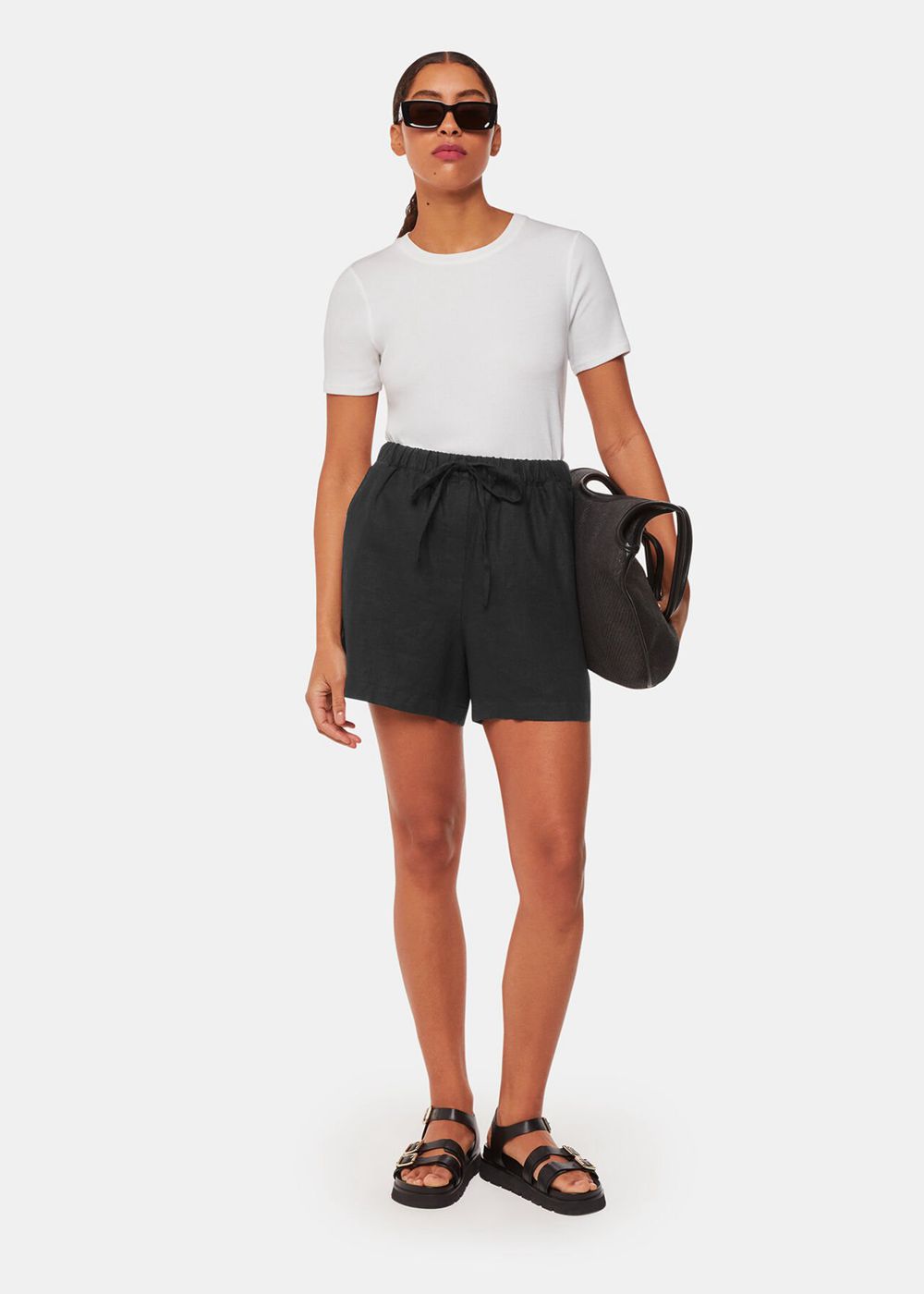 Whistles Linen Elasticated Shorts Black | US-40123EISC