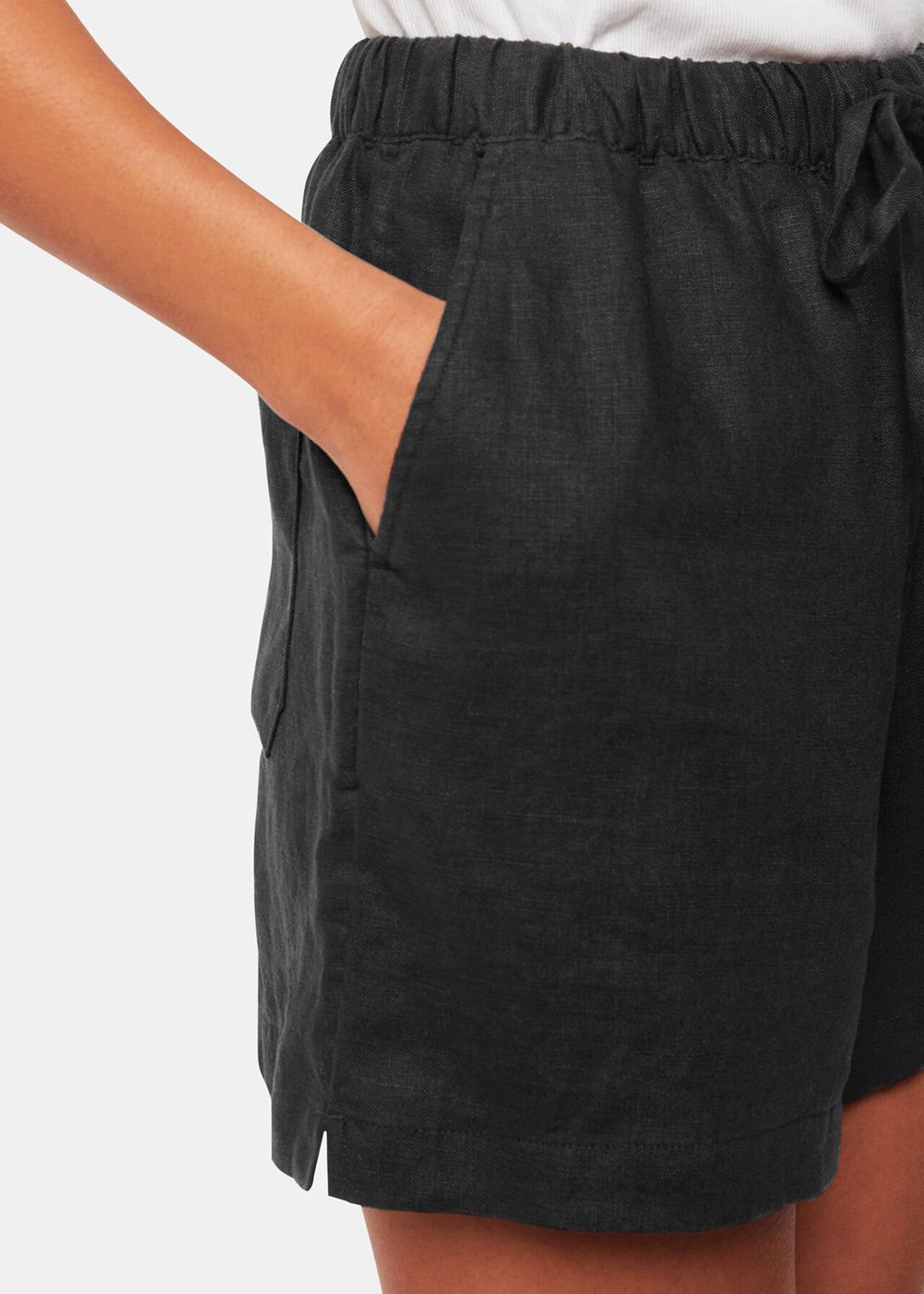 Whistles Linen Elasticated Shorts Black | US-40123EISC