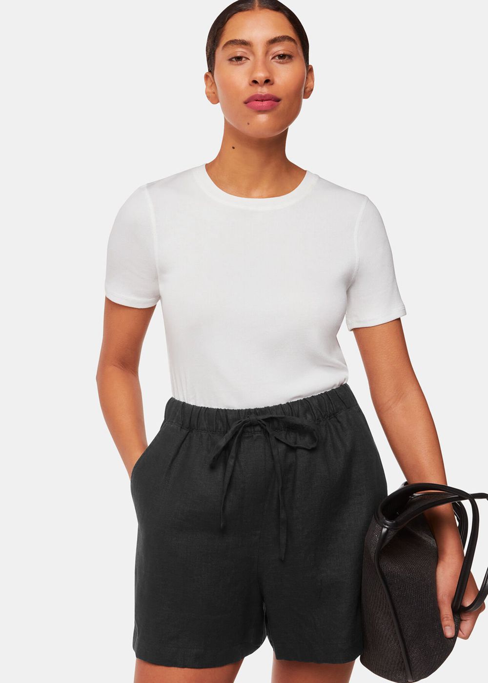 Whistles Linen Elasticated Shorts Black | US-40123EISC