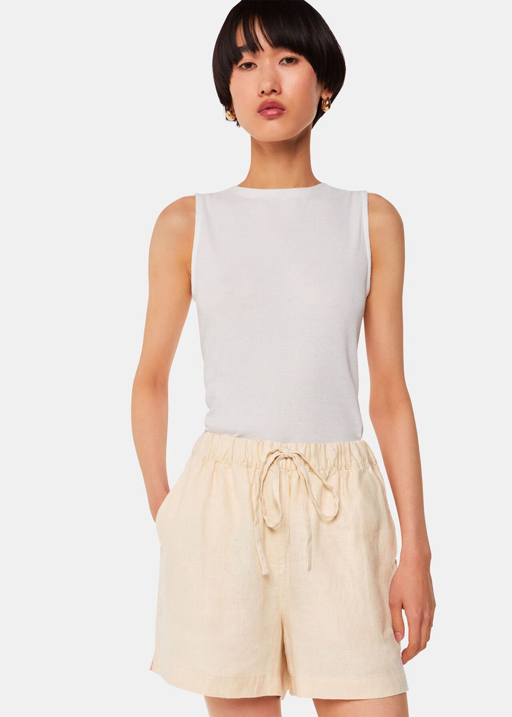 Whistles Linen Elasticated Shorts White | US-18674XQSM