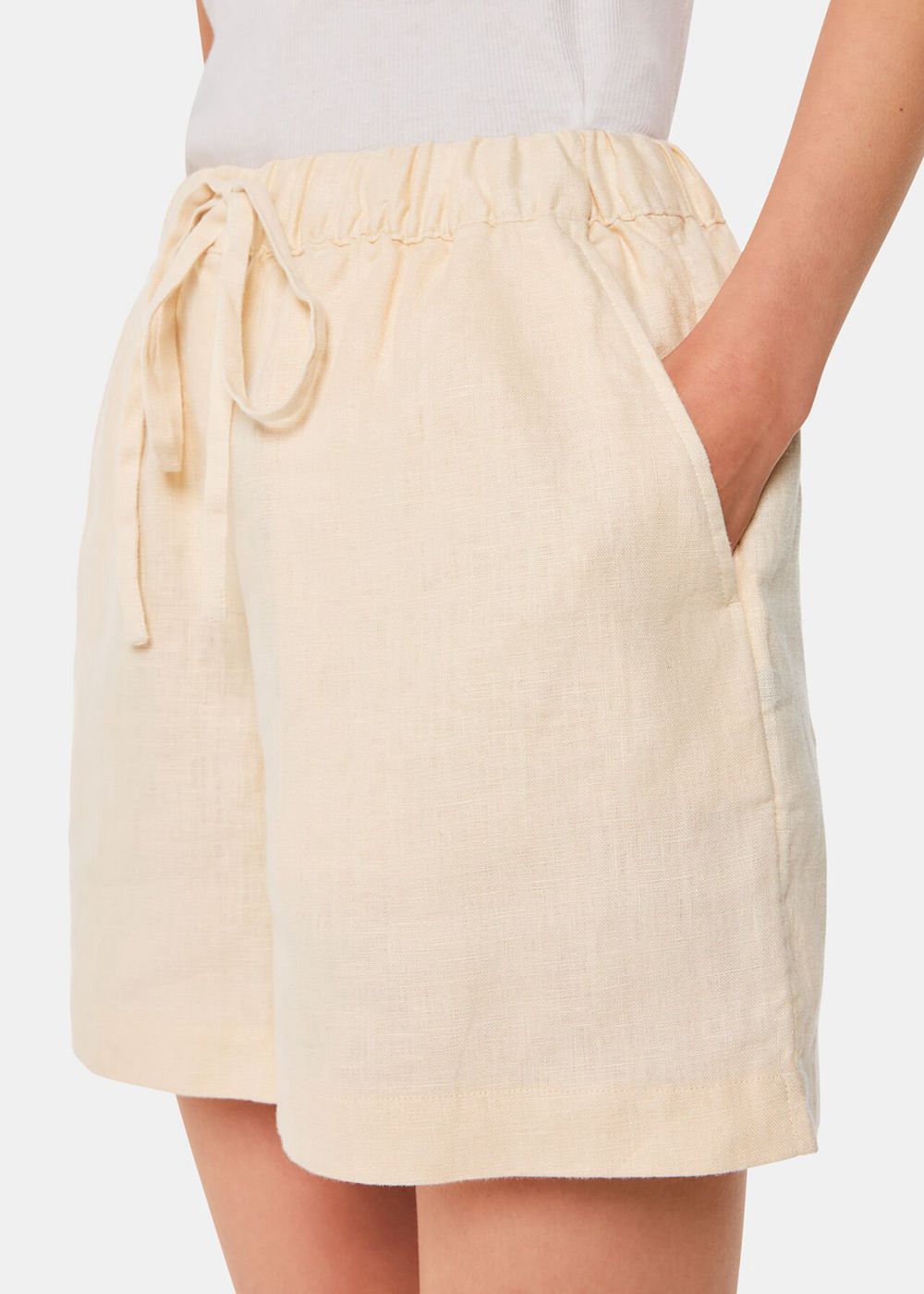 Whistles Linen Elasticated Shorts White | US-18674XQSM