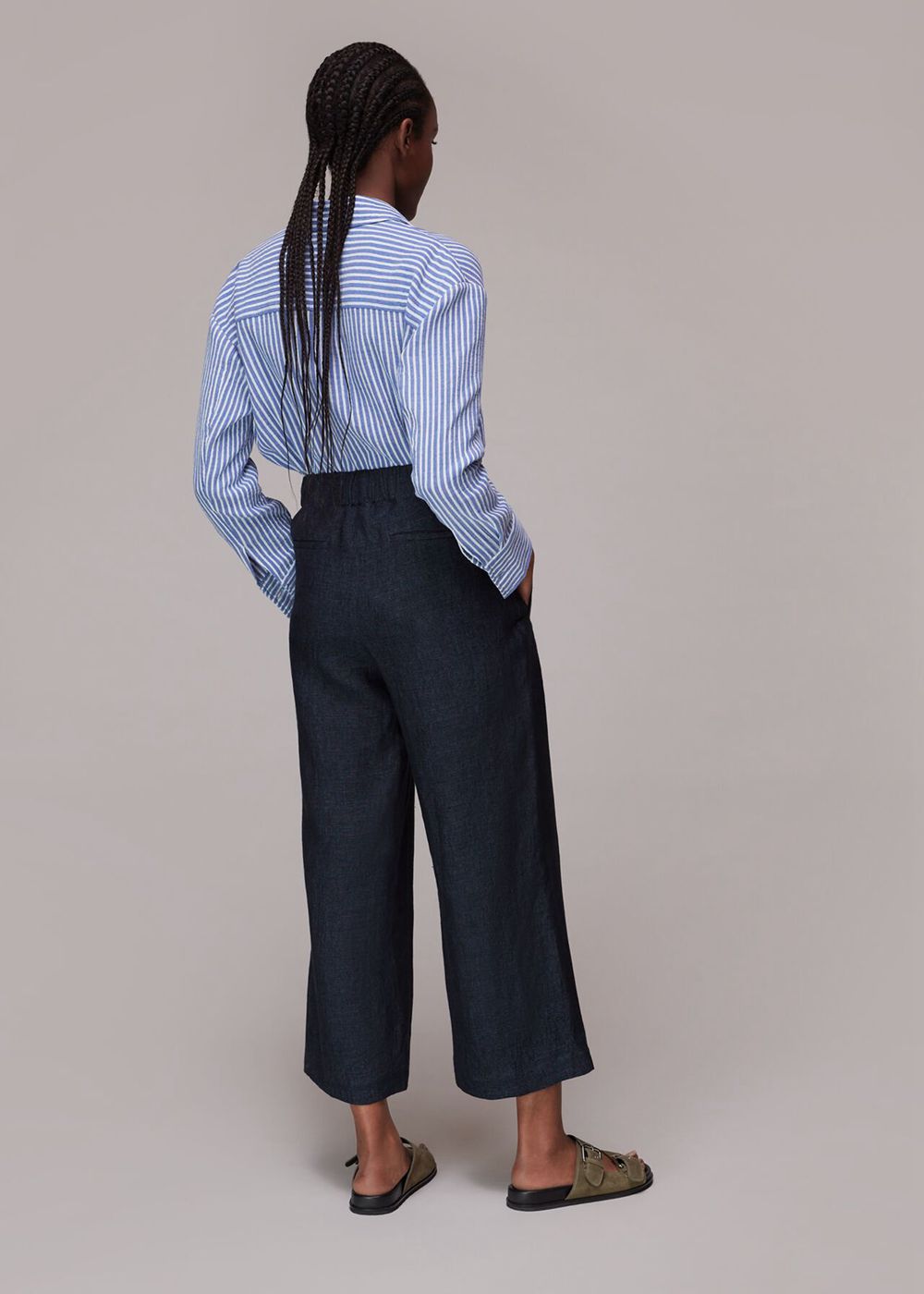 Whistles Linen Indigo Pants Navy | US-86537GYFT