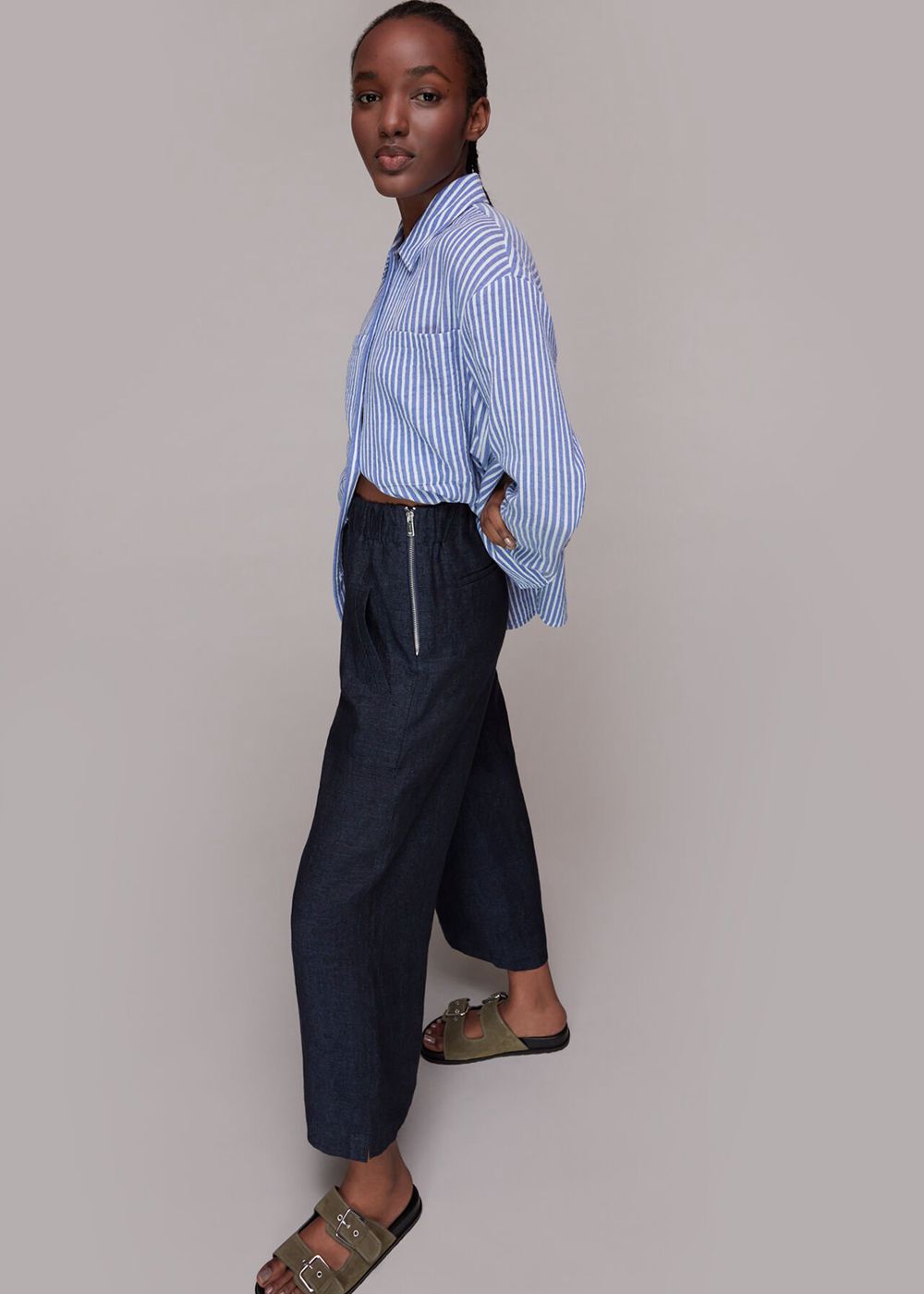 Whistles Linen Indigo Pants Navy | US-86537GYFT