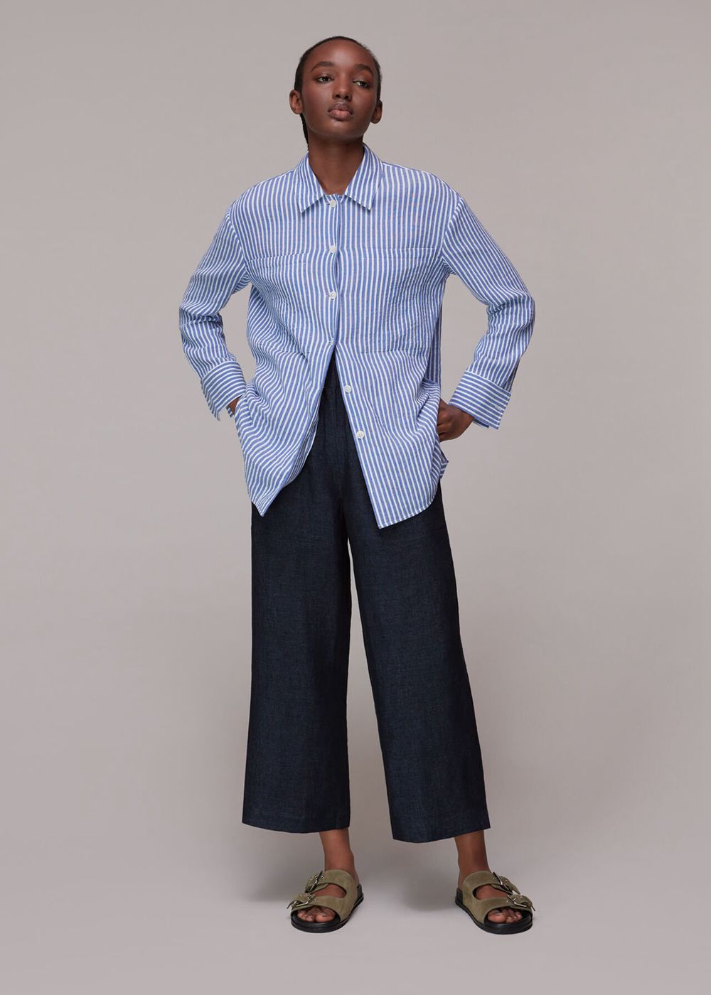 Whistles Linen Indigo Pants Navy | US-86537GYFT