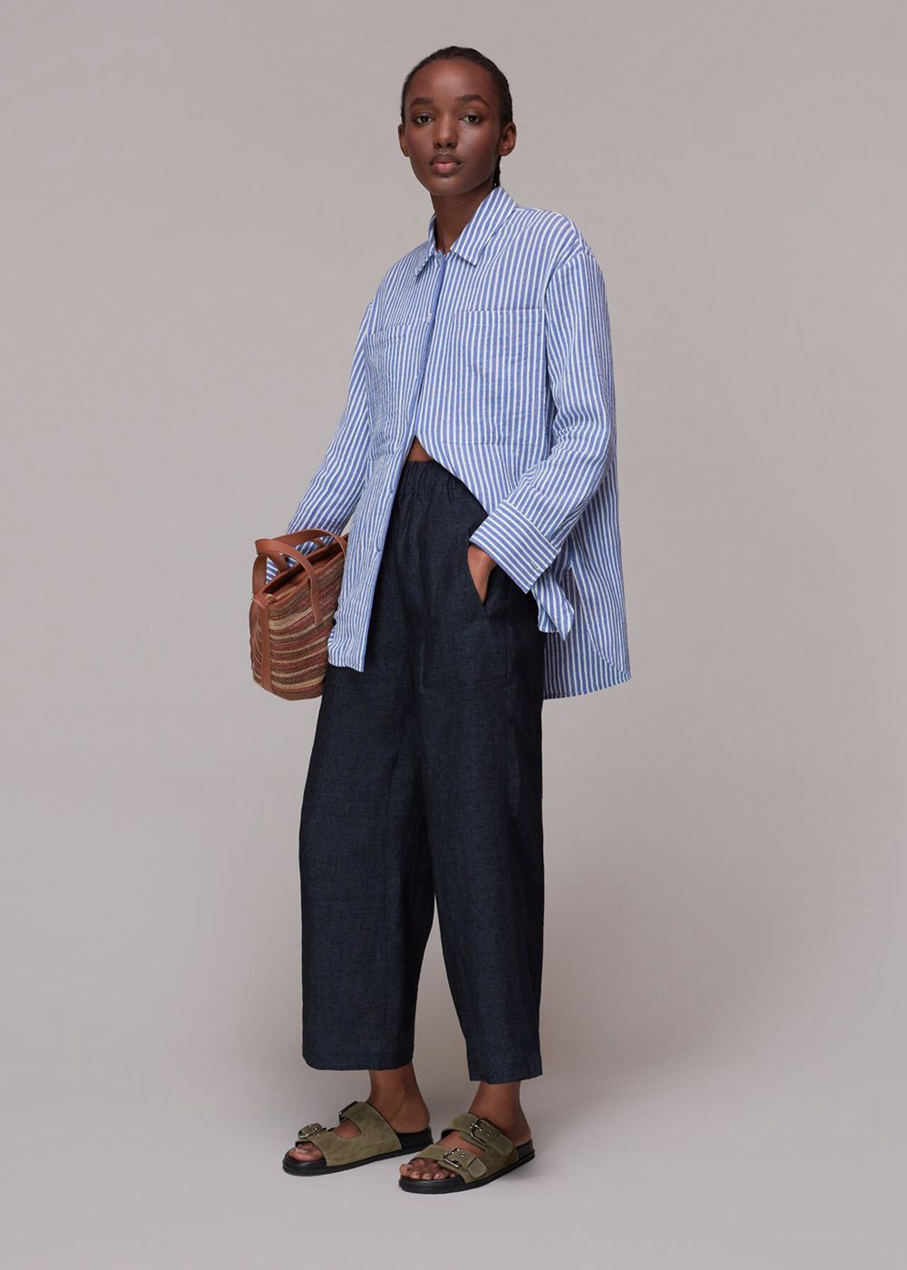 Whistles Linen Indigo Pants Navy | US-86537GYFT