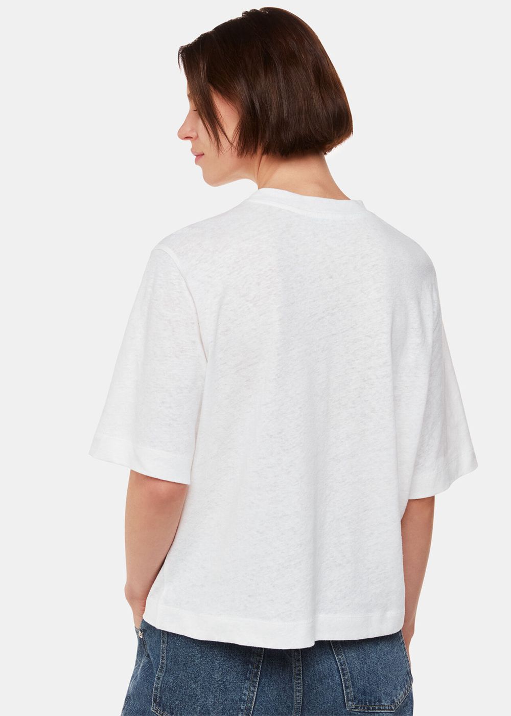 Whistles Linen Pocket Blend T-Shirt White | US-90256HNBR