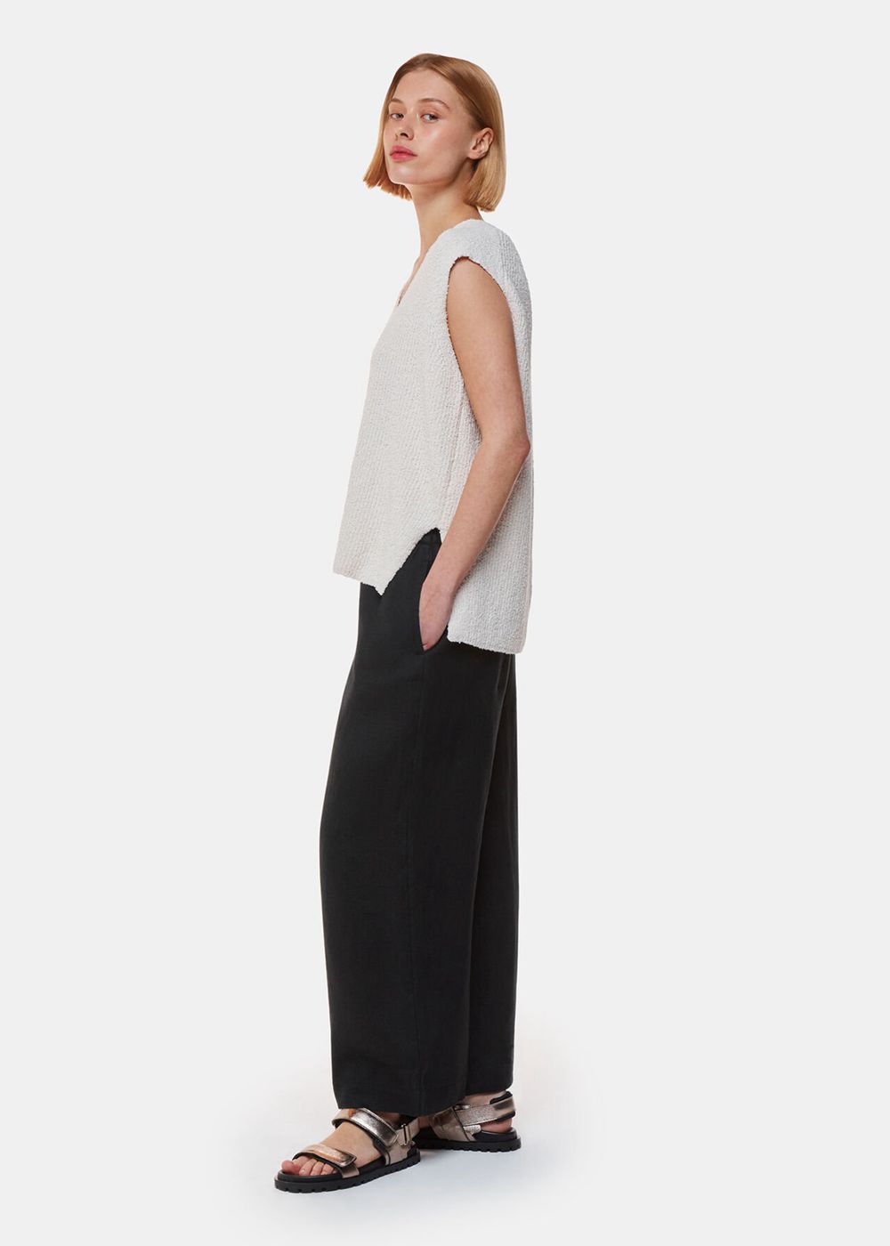 Whistles Linen Pocket Pants Black | US-24593HUDG