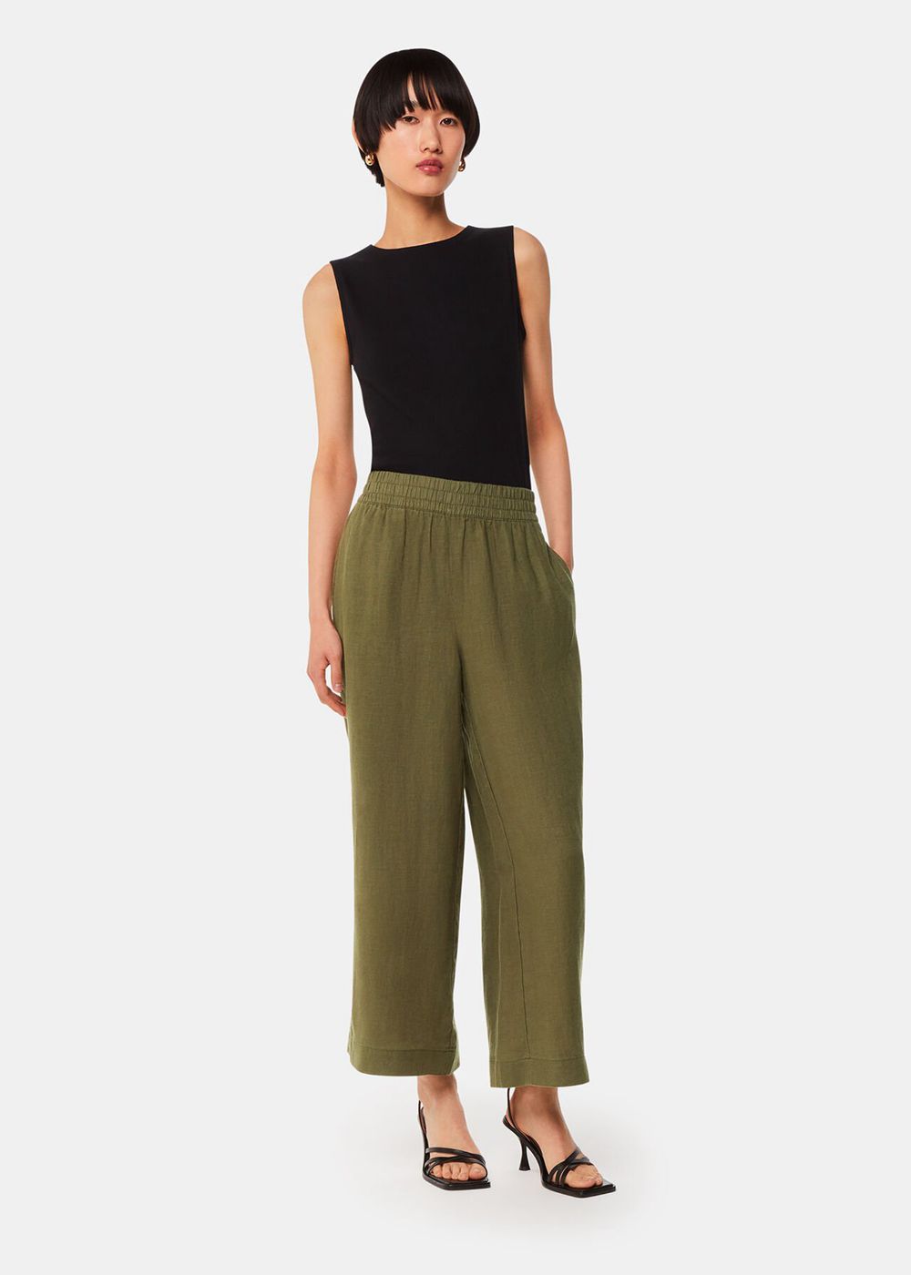 Whistles Linen Pocket Pants Khaki | US-67415GOLS