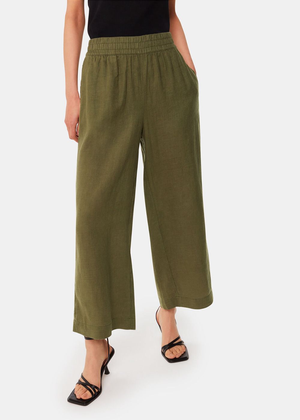 Whistles Linen Pocket Pants Khaki | US-67415GOLS