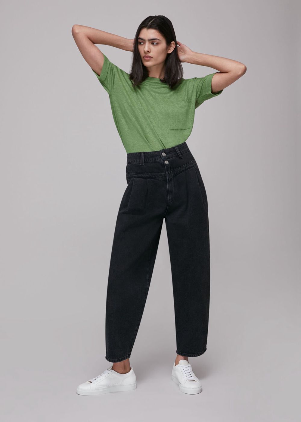 Whistles Linen Pocket Top Green | US-38501QFZY