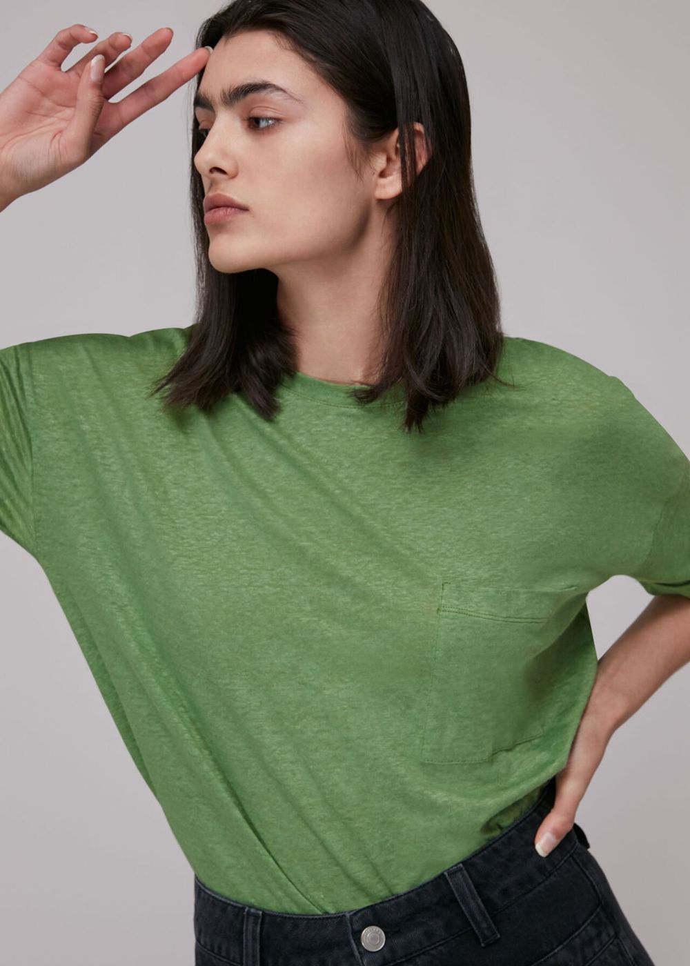 Whistles Linen Pocket Top Green | US-38501QFZY