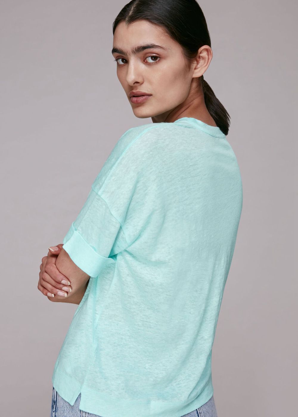 Whistles Linen Pocket Top Turquoise | US-48732RIEJ