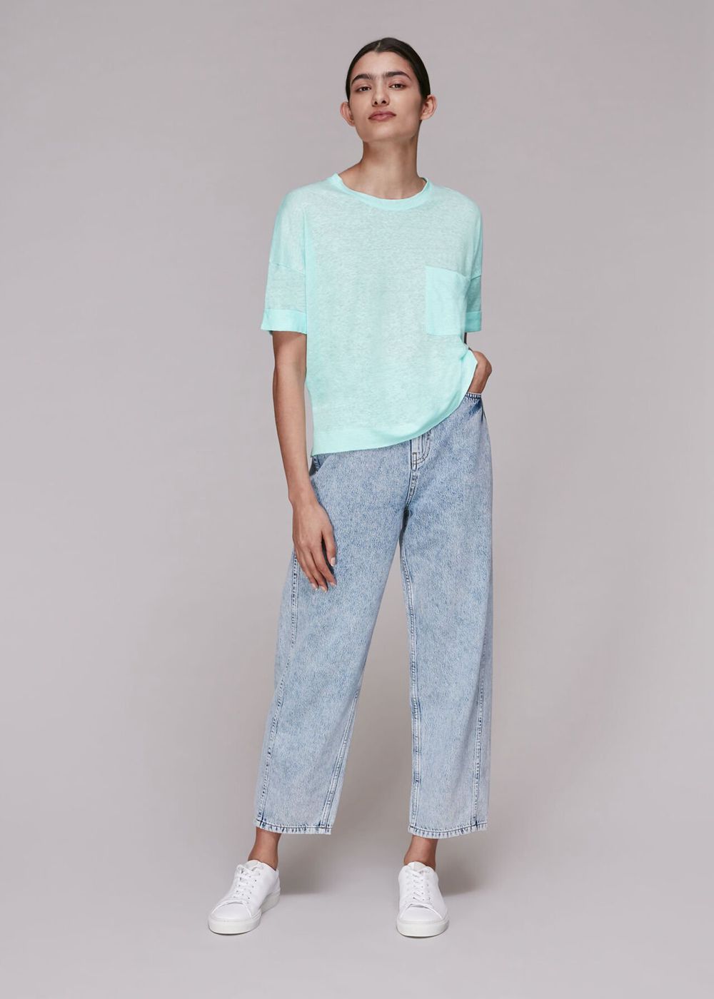 Whistles Linen Pocket Top Turquoise | US-48732RIEJ