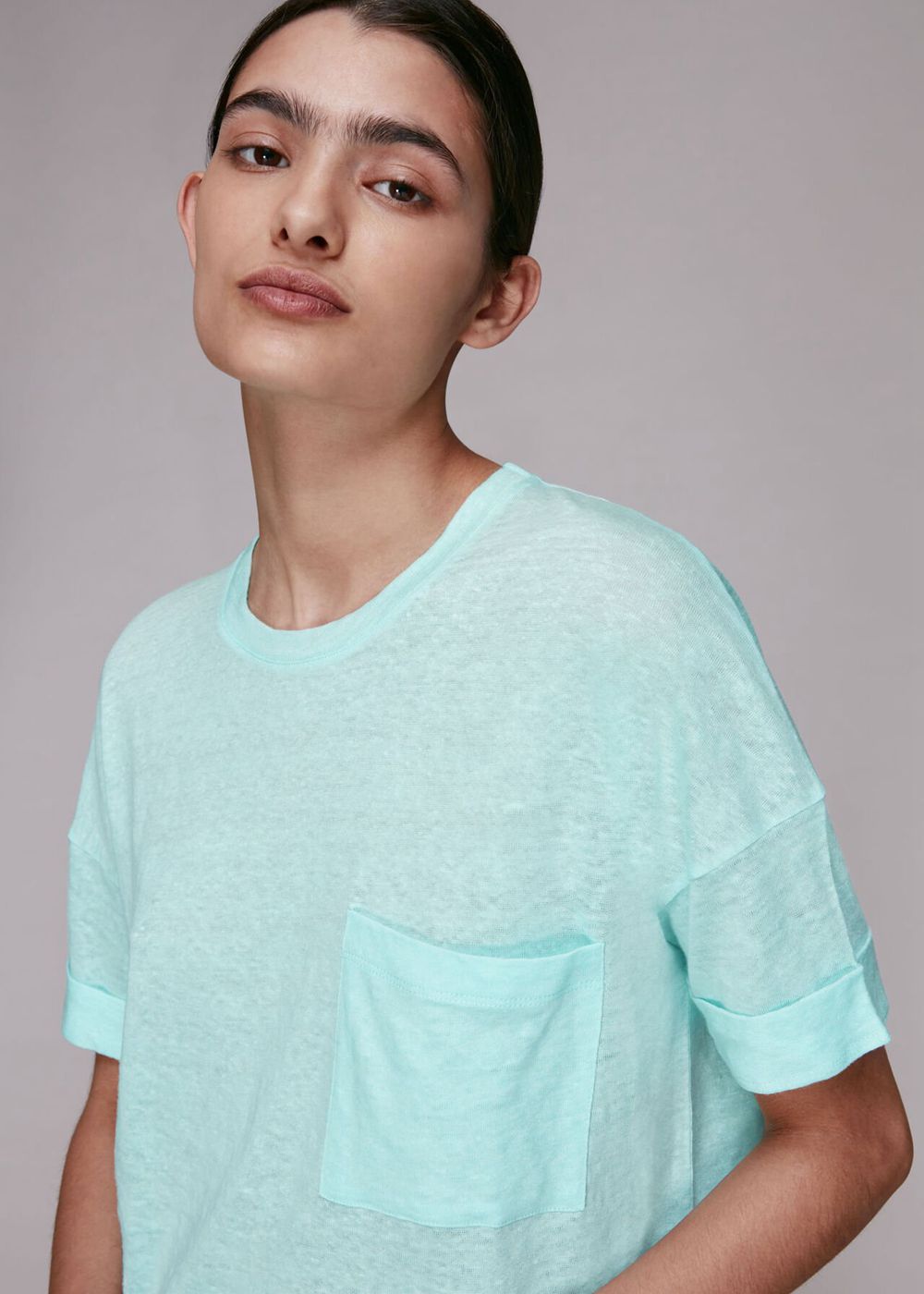 Whistles Linen Pocket Top Turquoise | US-48732RIEJ