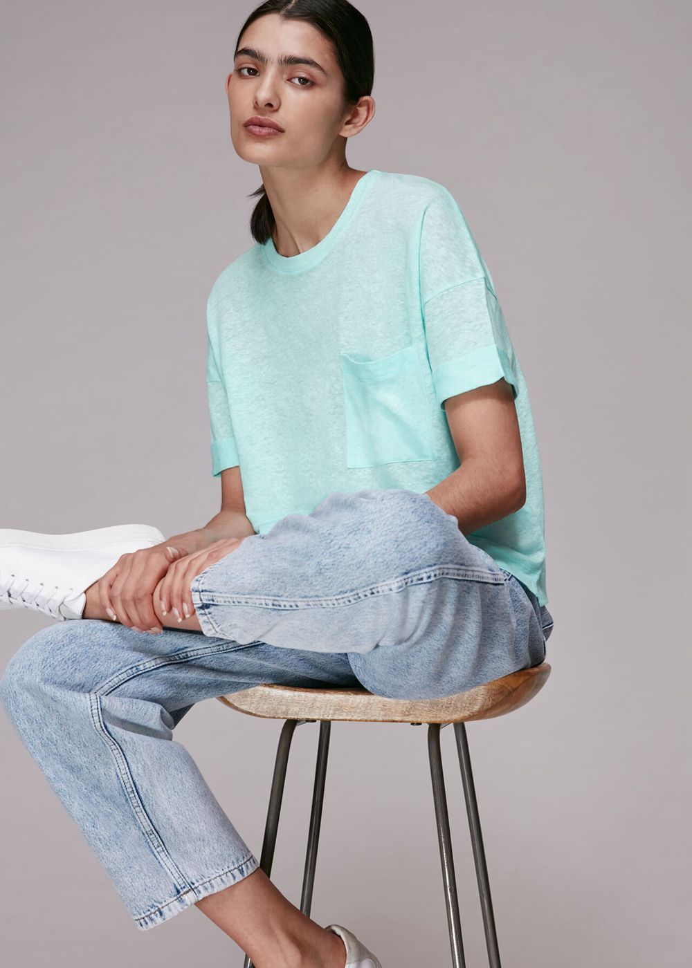 Whistles Linen Pocket Top Turquoise | US-48732RIEJ