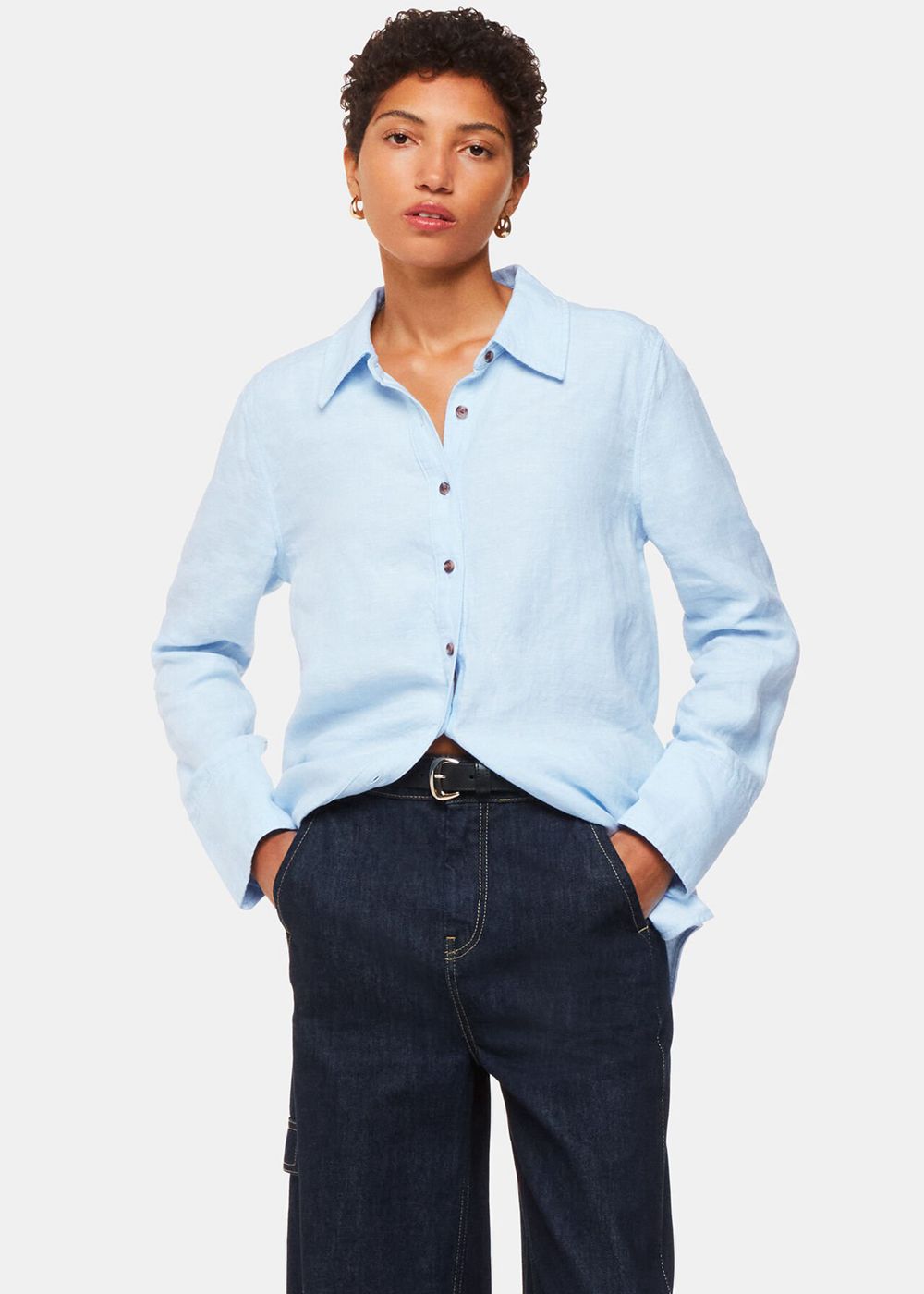 Whistles Linen Relaxed Fit Shirts Blue | US-85602XKLB