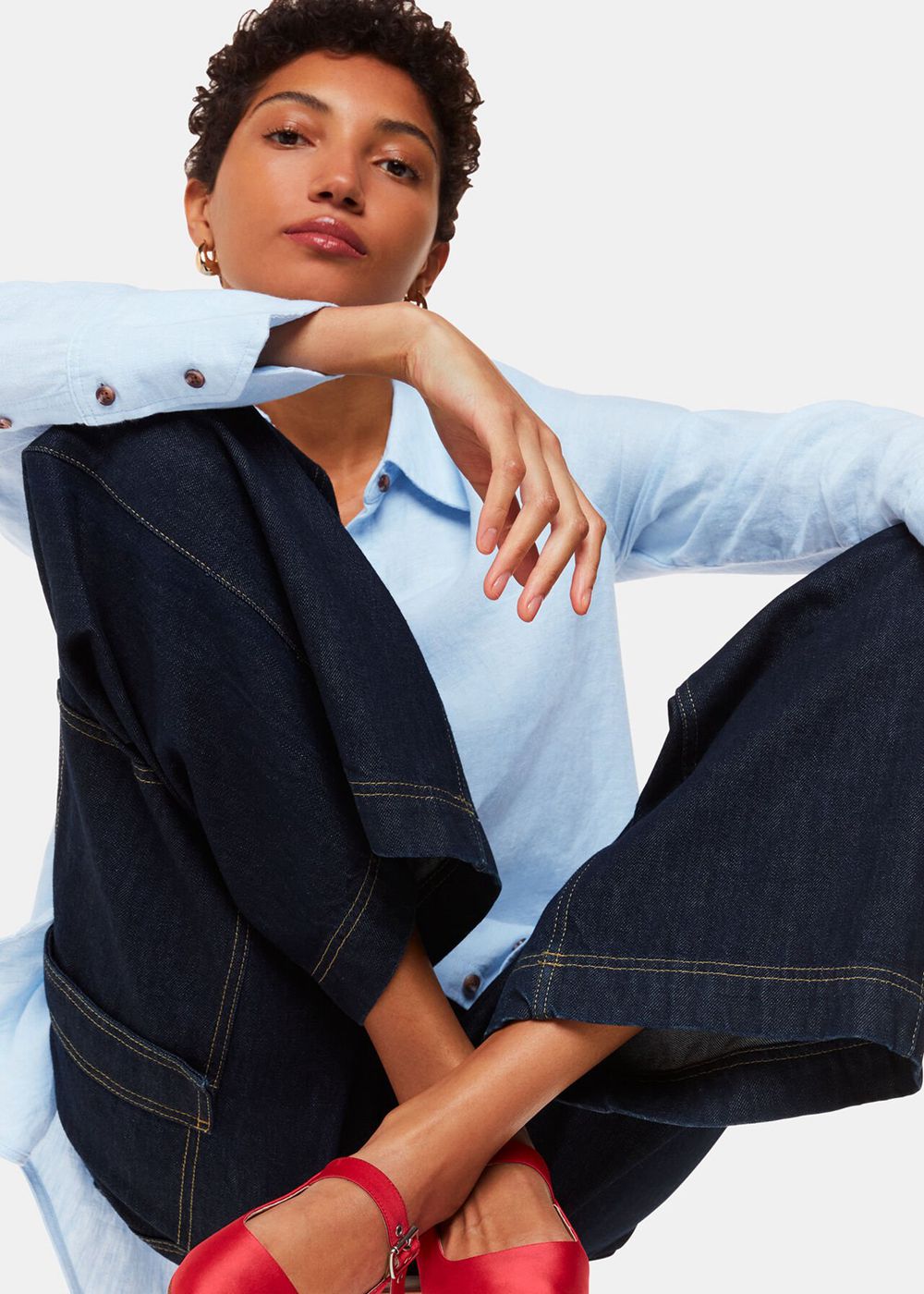 Whistles Linen Relaxed Fit Shirts Blue | US-85602XKLB